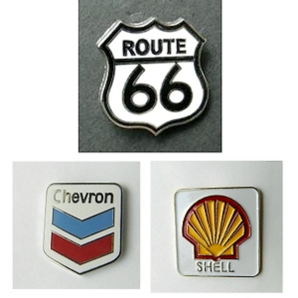 VINTAGE Route 66, Chevron and Shell Pins
